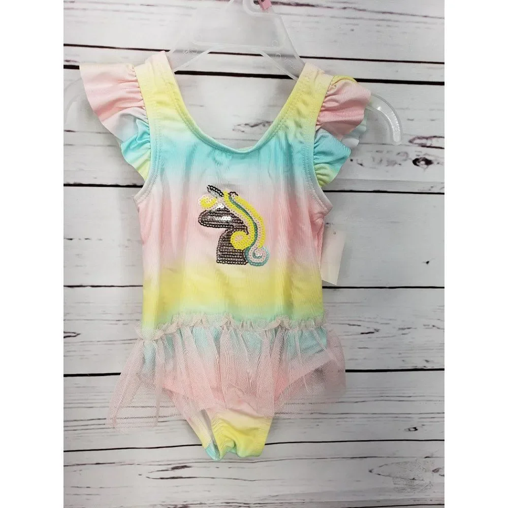 Lemon Kiss Toddler girls 24 months 1 piece swimsuit pink tyedye unicorn swimwear